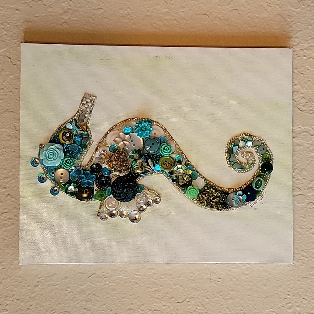 ⭐️ Seahorse Ocean Coastal Handmade 8x10 One-of-a-kind Original Artwork Floral